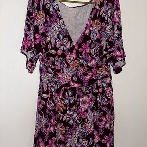 Lilly Pulitzer Plum Floral Wrap Jumpsuit with Pink & Blue Accents